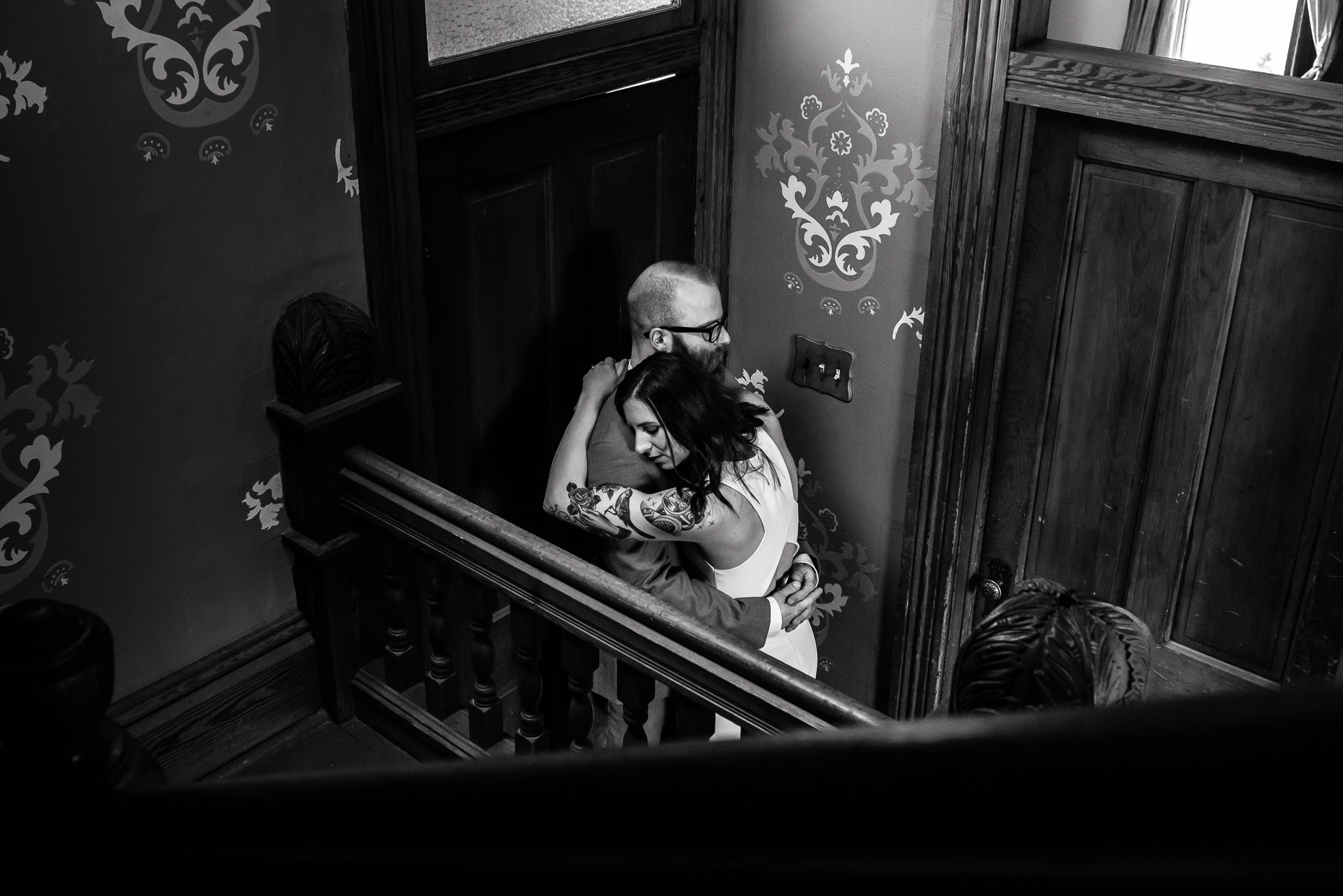 fine-art-black-white-portrait-tattooed-bride-barr-mansion-austin-wedding-photographers