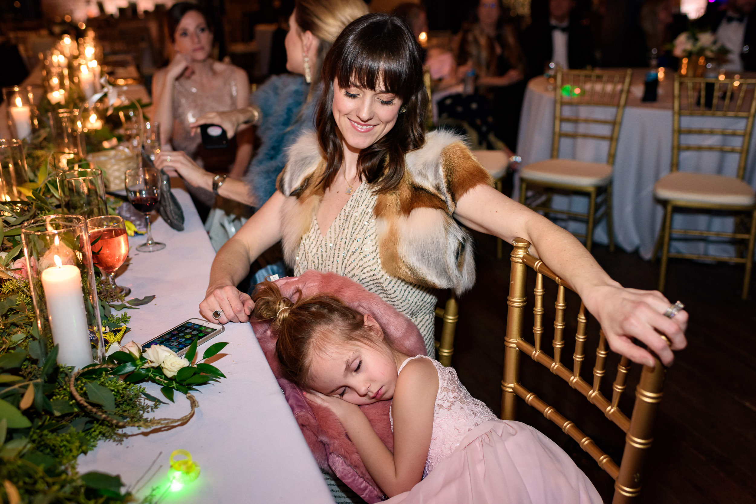 Austin-wedding-photographers-brazos-hall-downtown-child-sleeping-reception-fur-jackets-cute