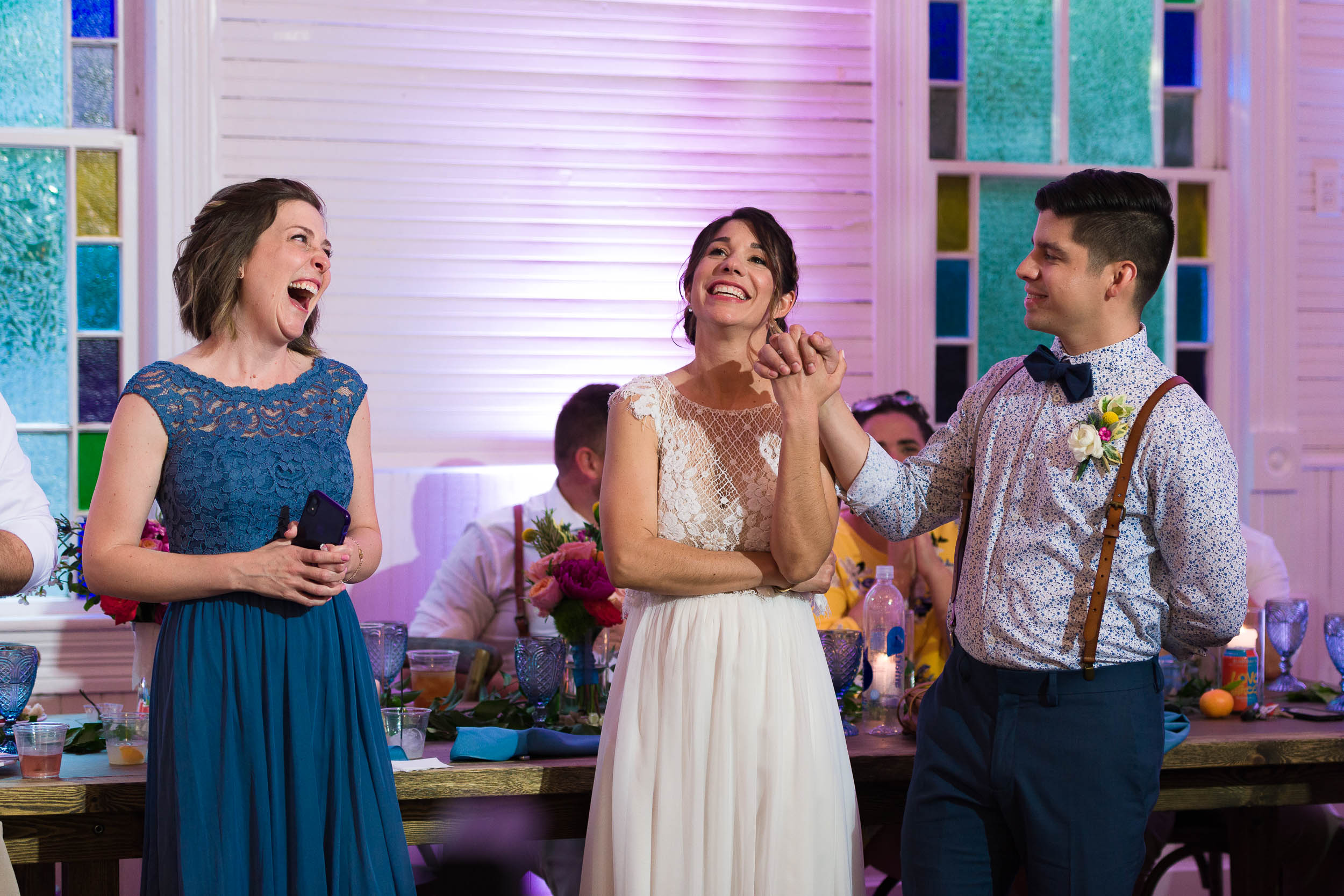Reception-Austin-Wedding-Photographers-maid-of-honor-toasts-Mercury-Hall-